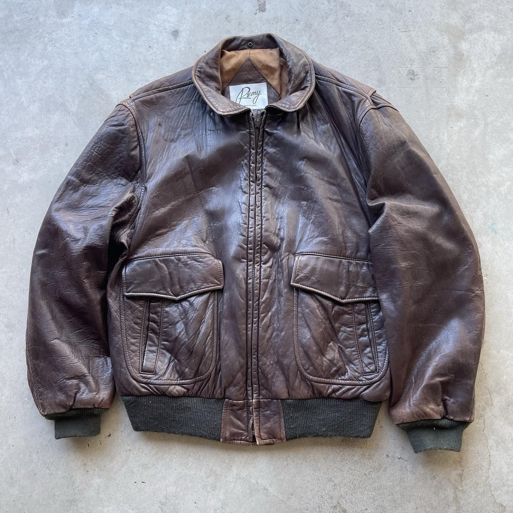 Vintage Remy A2 Leather Flight Jacket Mens 40 M Brown Full Zip‎ USA 90s Bomber